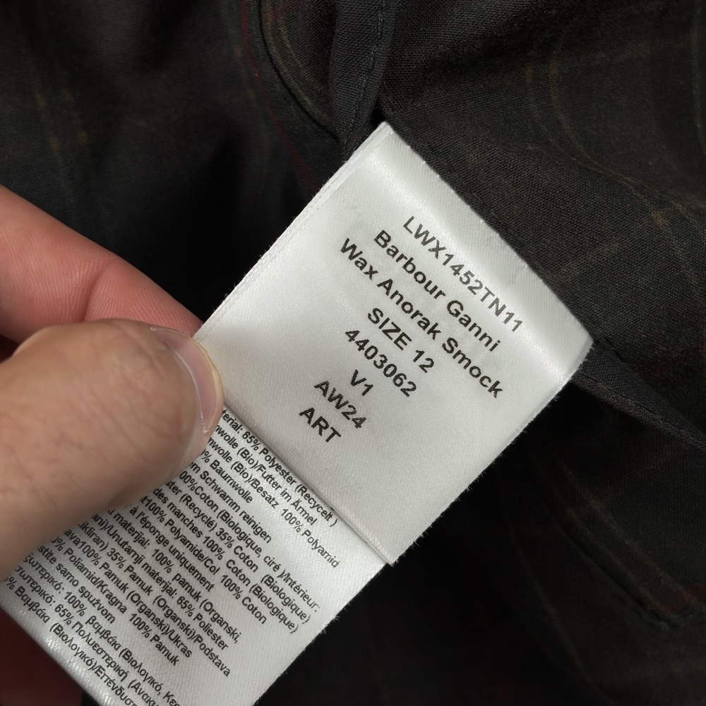 Barbour x Ganni Jacket Womens 8 Black Tartan Waxed Hooded Smock Anorak NWT - Picture 13 of 14